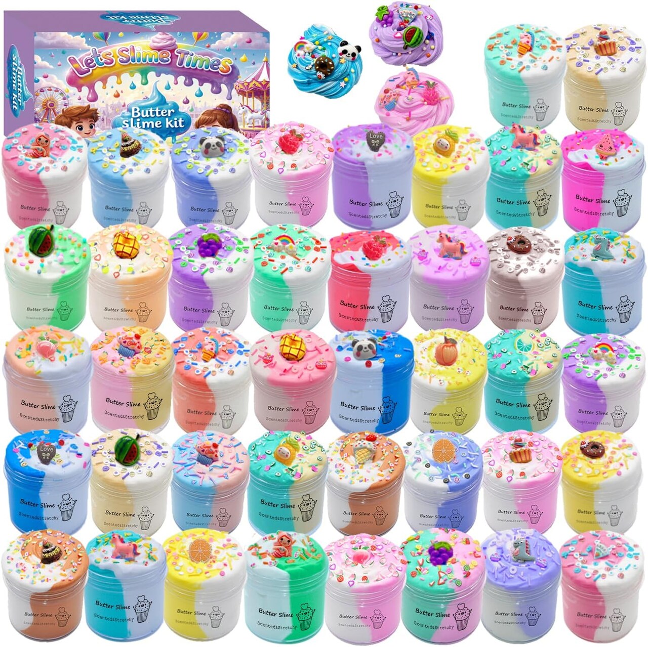 42 Packed Multiple Color Butter Slime Kit with 24 Decorative Toppings